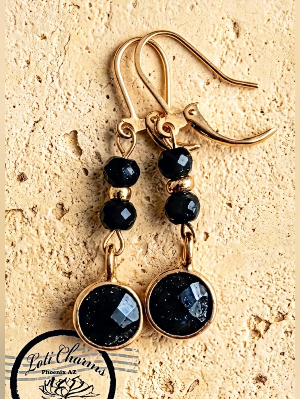 3.4 Genuine Dark Blue Sapphire And Sapphire Beads In Drop Down Earrings